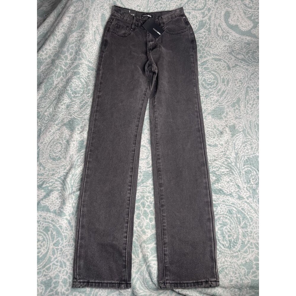 NWT Fashion Nova Tall Get It Straight Slouch Fit Jeans Black Size‎ 1